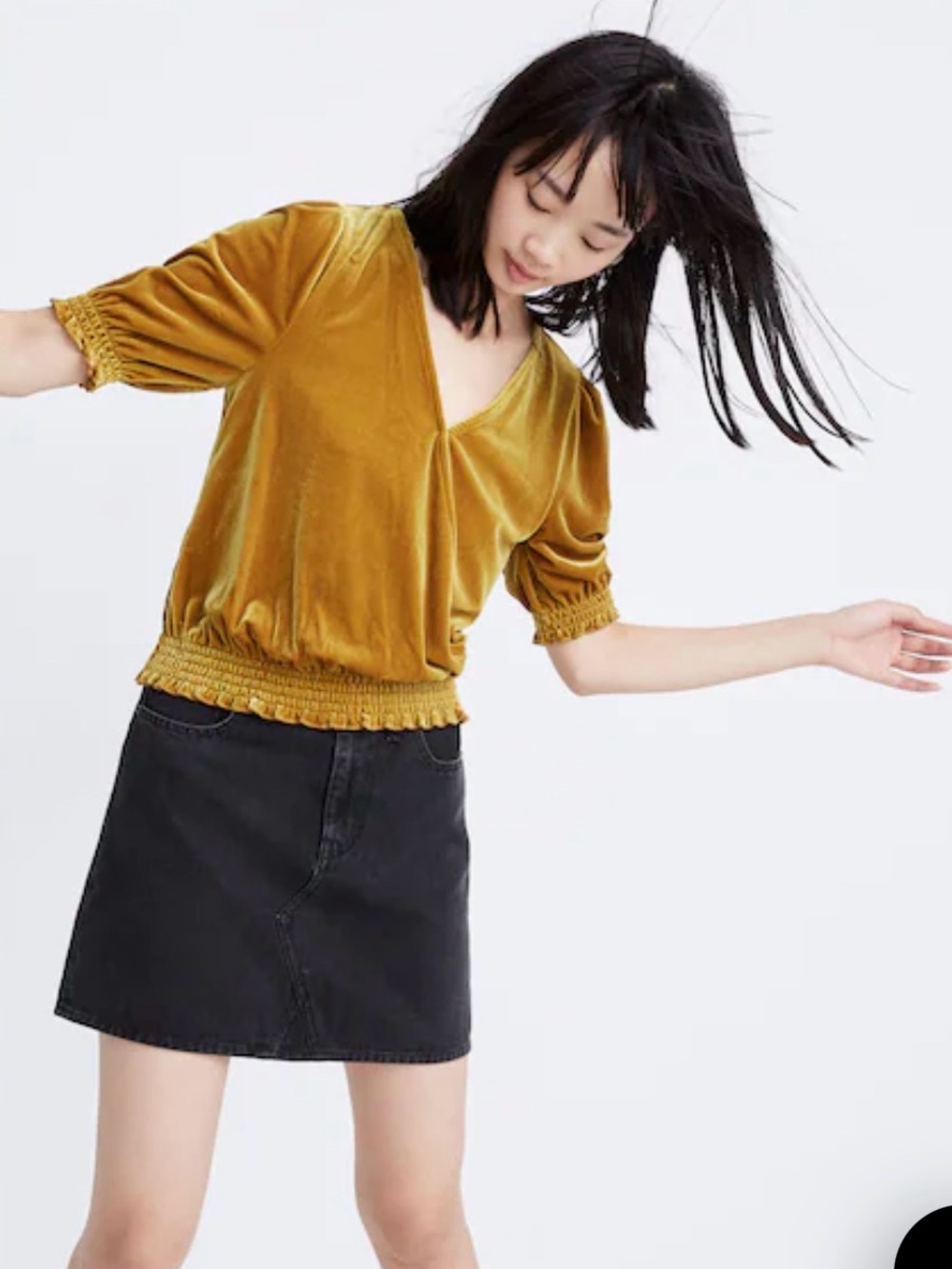 Madewell Size S Velvet Smocked Crossover Top in Antique Gold NEW!